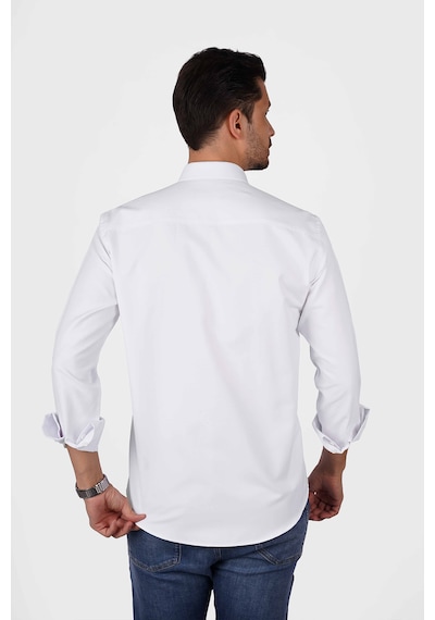 Beyaz Yaka Düğmeli Premium Şamre Slimfit Erkek Gömlek Beyaz
