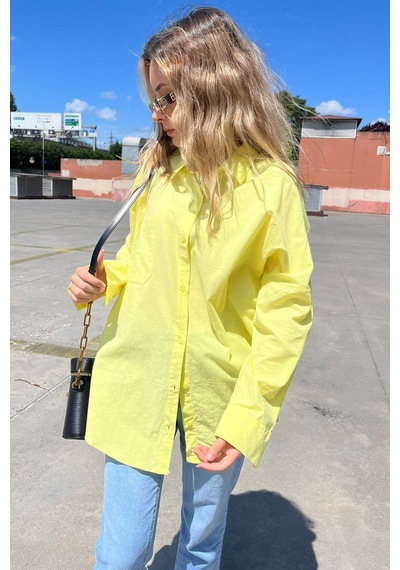 Madmext Sarı Oversize Basic Cepli Poplin Gömlek Mg1530 Sarı