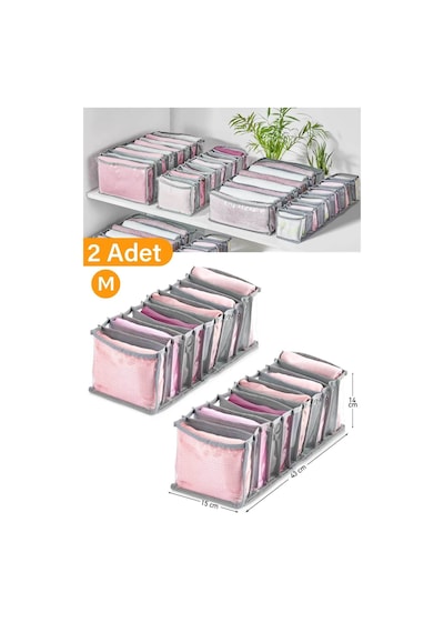 2 Adet - 11 Gözlü Şeffaf Çekmece Içi Düzenleyici Organizer Medium Kumaş Gri Diğer