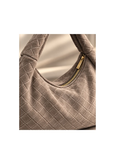 Nura Collection Vizon Kadın Hakiki Süet Örgü Dokulu Shopper Omuz Çantası Bej - 936381748 Bej