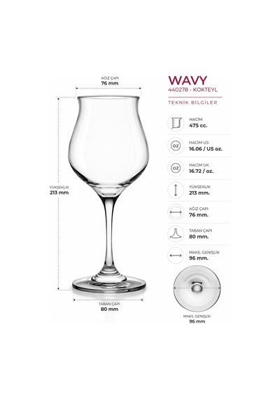 6 Lı Wavy Kadeh Seti,büyük Boy, 475 Cc,şarap,aperol Spritz Bardağı,premium Sunum Bardağı Seti Şeffaf