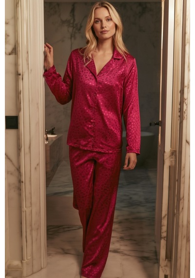 Rosé Heart Saten Pijama Takımı Pembe