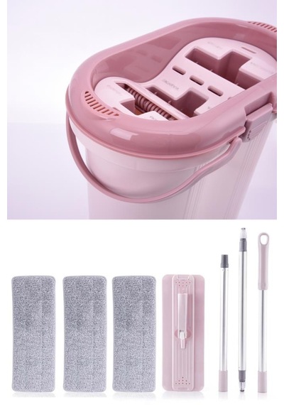 Flora 3 Bölmeli Trio Tablet Mop Temizlik Seti ve 2 Adet Yedek Mikrofiber Mop Bezi