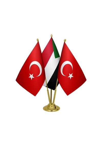 Masa Üstü Sudan Bayrağı Türk Bayrağı Üçlü Pirinç Direk Masa Bayra