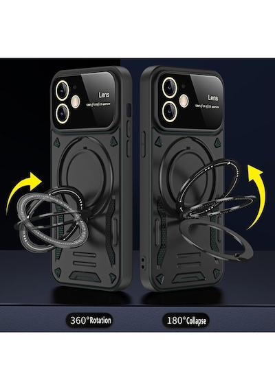 Realme C55 Kılıf Manyetik Standlı Joy Lens Premium Tank Silikon Kapak - Koyu Yeşil Koyu Yeşil