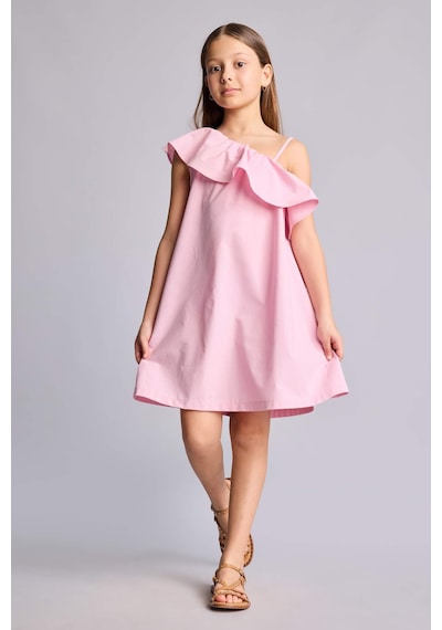 Defacto Kolsuz Pamuklu Mini Elbise Kız Çocuk H7519a826hspn86 Pembe-pn86