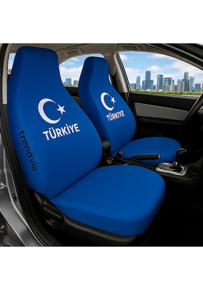 Türkiye Ay Yıldız Bayraklı Mavi Renk Ön Ve Arka Oto Koltuk Kılıfı Seti Penye Servis Tipi Koltuk Koruyucu