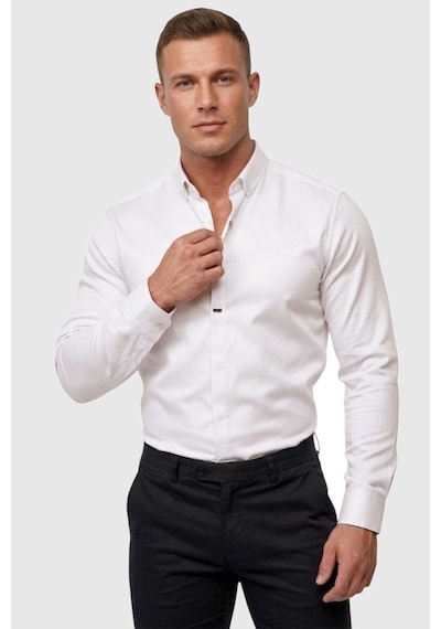 Deepsea Beyaz Slim Fit Likralı Kolay Ütülenebilir Gizli Düğmeli Erkek Gömlek 2602614