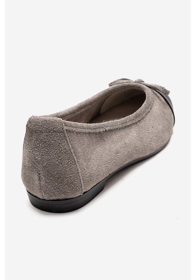 Luvishoes Boleo Gri Süet Siyah Hakiki Deri Kadın Babet Ayakkabı