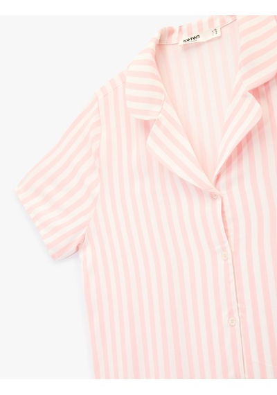 Koton Gömlek Yaka Kısa Kollu Viskon Çizgili Pijama Üstü Pınk Strıpe 6slk50007mw Pembe Çizgili Koton Gömlek Yaka Kısa Kollu Viskon Çizgili Pijama Üstü Pınk Strıpe 6slk50007mw Pembe Çizgili