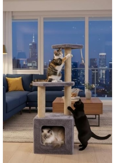 Reyo Pet Basamaklı Yuvalı Kare Kedi Tırmalaması Gri 115 X 35 X 30 Cm