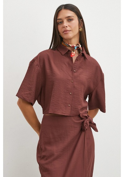 Uterpe Mocha Tie Dye Cropped Shirt Kahverengi