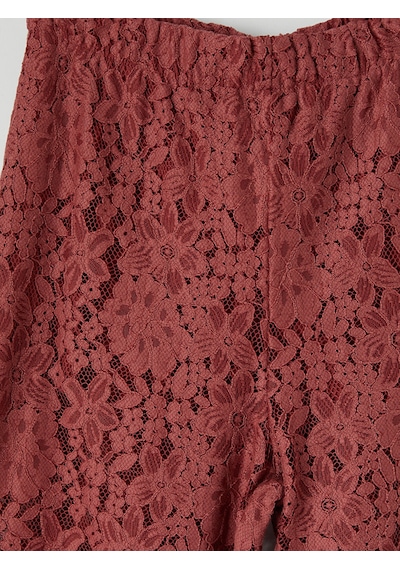 Lcw Everyday Bordo Beli Lastikli Dantelli Kadın Pantolon