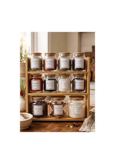 Prime Plus - 3 Katlı 23 Parça Saklama Kabı Organizer Bambu Standlı Baharatlık Seti Diğer