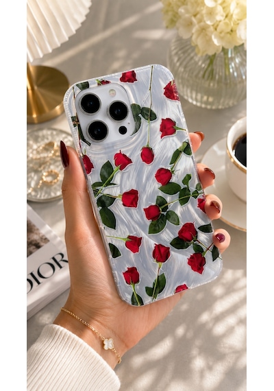 İphone 16 Pro Uyumlu - Aurora Parlak Tüy Desenli Gümüş Koruyucu Silikon Telefon Kılıfı Bordo