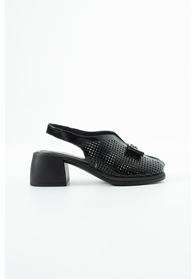 Dericia Shoes Allone Hakiki Deri Kadın Günlük Rahat Topuklu Sandalet Siyah