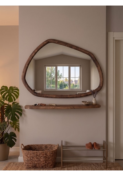 Dekoratif Asimetrik Model 110x80 Cm Aynalı Dresuar - Raf Ceviz