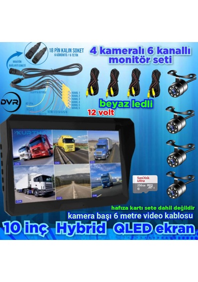 4 Adet Beyaz Ledli Kelebek Kamera Ve 10'' 6 Kanallı Monitör Seti