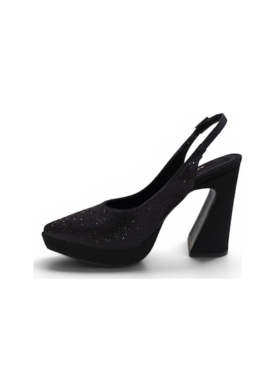 Cyln Milano 1280 Kadın Taşlı Platform Topuklu Ayakkabı 12 Cm Topuk Boyu Siyah