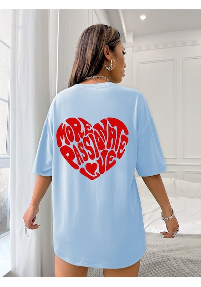 Uyguntarz Unisex Yazılı Kalp Baskılı Tasarım Tshirt Bebe Mavisi