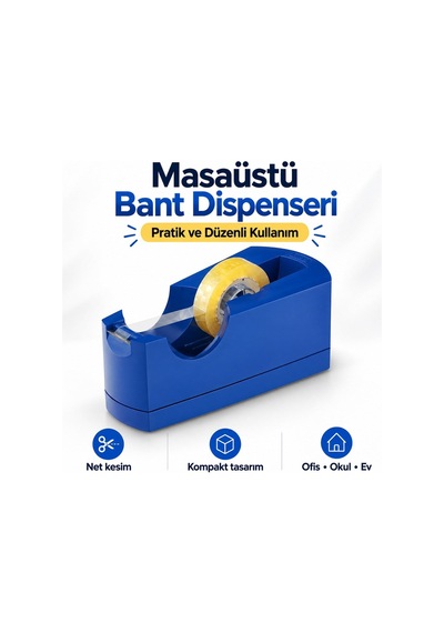 Mavi Masaüstü Bant Dispenseri Bant Kesici Aparat 1 Adet
