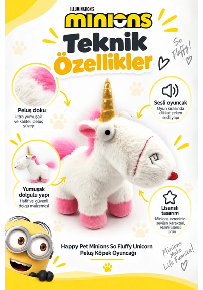 Happy Pet Minions So Fluffy Unicorn Lisanslı Peluş Köpek Oyuncağı