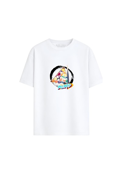 Black Nova Oversize Baskılı Unisex %100 Pamuk T-shirt Zen Billiard Beyaz