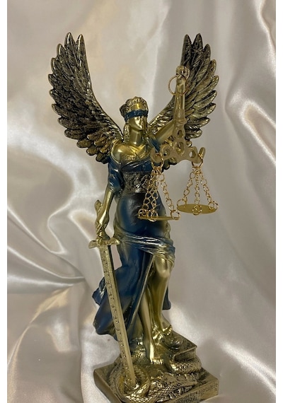 Avukat Adalet Kadın Heykeli Themis Terazi Kanatlı Gold Mavi