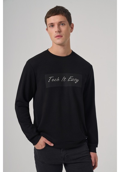 Morven Erkek Siyah Trend Baskılı Bisiklet Yaka Sweat-shirt 26ks063014001 Siyah