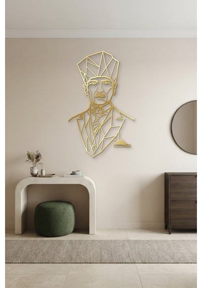 Atatürk Çizgi Metal Duvar Tablosu - Duvar Sanatı - Duvar Dekoru - Altın
