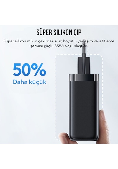 Usams T47 Cc153 65w Dual-port Super Si Hızlı Şarj Dizüstü Bilgisayar Tablet Apple Uyumlu MacBook Siyah