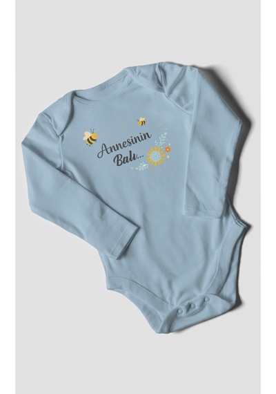Morivokids Annesinin Balı Uzun Kollu Bebek Body %100 Pamuk Bebe Mavisi