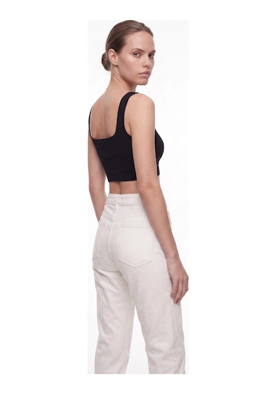 CEMO Kadın Yüksek Bel Mom Fit Düz Paça Jean Pantolon Beyaz