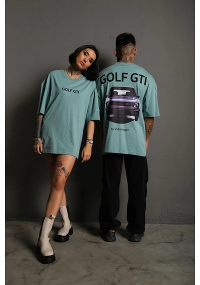 Kadın Oversize Tişört Golf Gtı Retro Araba Baskılı T-shirt- Mint Yeşili Mint Yeşili