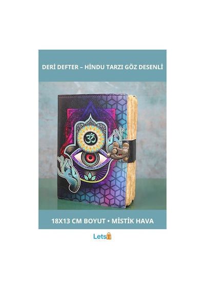Deri Kapaklı Otantik Hindu Gözlü 18x13 Cm Günlük Defter Çok Renkli