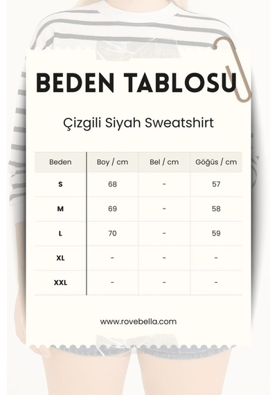 Rovebella Breton Çizgili İnce Penye Sweatshirt Siyah