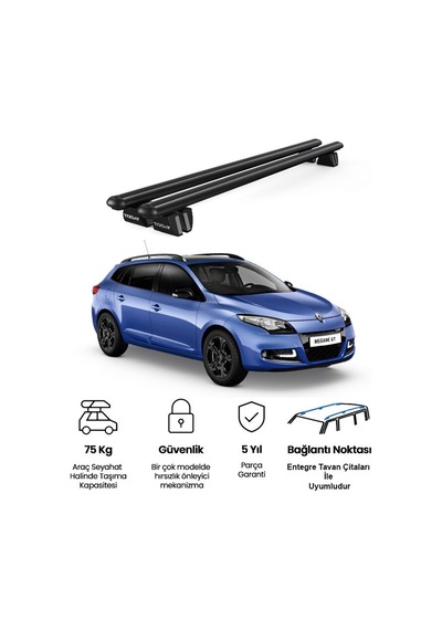 Pençe Renault Megane Sw 2009-2016 Uyumlu Siyah Ara Atkı Port Bagaj Tavan Barı