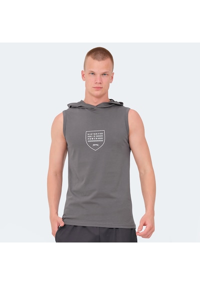Slazenger VERSIO IN Erkek Kolsuz Baskılı Koyu Gri Tişört