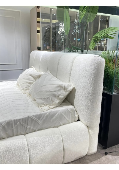 Cozze Mobilya Premium Buklet Ekru Çift Kişilik Teddy Karyola 140 x 200 CM