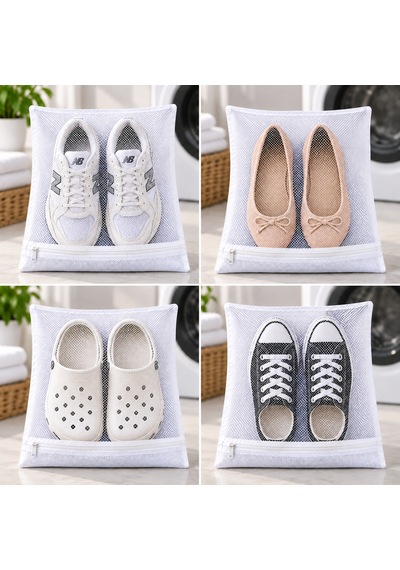 Ayakkabı Yıkama Filesi 38x38 Cm Fermuarlı Maxi Boy Ayakkabı Koruma Torbası 1 Adet Yıkama Filesi Beyaz