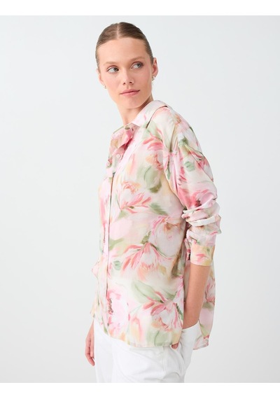 Jimmy Key Kırık Beyaz Floral Desenli Uzun Kol Viskon Gömlek 6sw087805106
