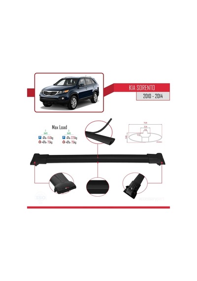 Kia Sorento 2010-2014 Arası İle Uyumlu Fly Model Ara Atkı Tavan Barı Siyah