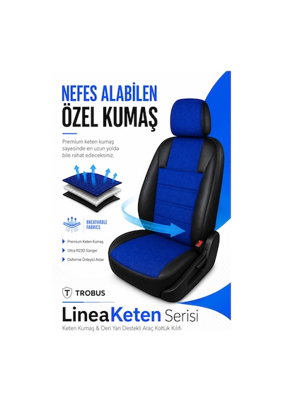Renault Broadway 1990-2000 Uyumlu Lineaketen Serisi Ortopedik Mavi Siyah Koltuk Kılıfı