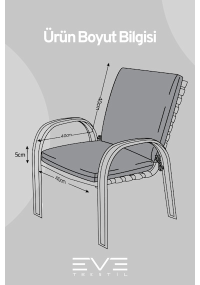 Eve Tekstil Bahçe - Salon - Balkon Arkalıklı Fermuarlı Bağlanabilir Yıkanabilir Sandalye Minderi 8 Adet Krem