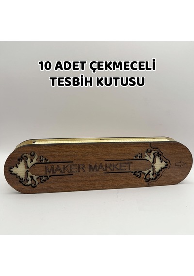 10 Adet Çekmeceli Tesbih Kutusu - Ceviz Model-747 04