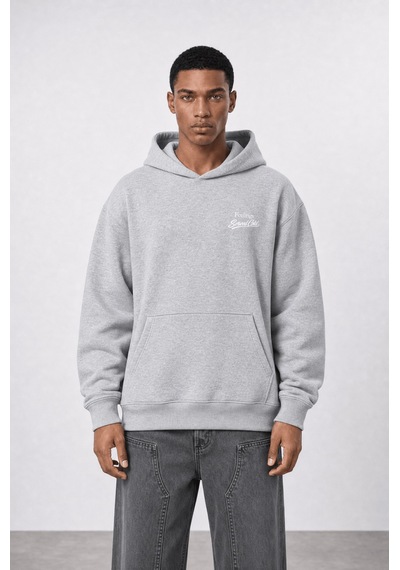 Respire Erkek Served Cold Baskılı Oversize Hoodie Melanj Gri Melanj