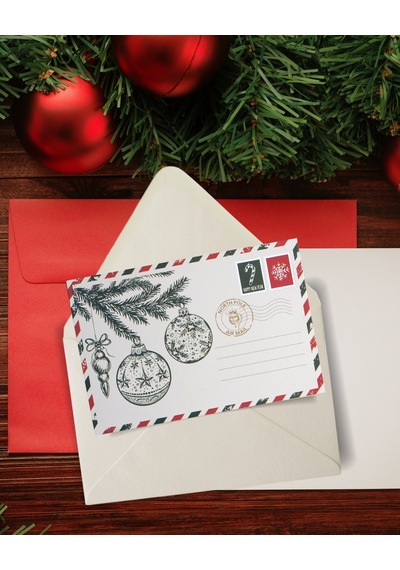 Yılbaşı Çam Ve Küre Temalı Kartpostal Ve Zarf Seti, Yeniyıl Tebri