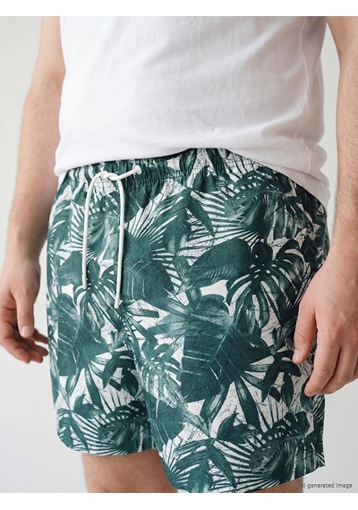 Lcw Swımwear Yeşil Kısa Boy Desenli Erkek Deniz Şortu