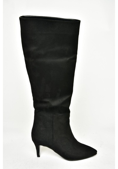 Fox Shoes N749204002 Siyah Süet Alçak Topuklu Kadın Çizme Siyah-süet