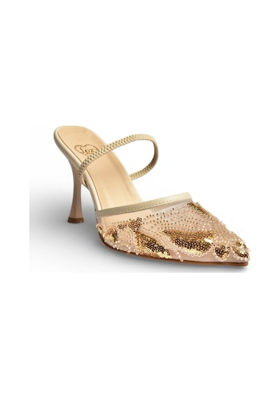 Fox Shoes Y726493615 Bej File Pullu İşlemeli İnce Topuklu Ayakkabı Bej